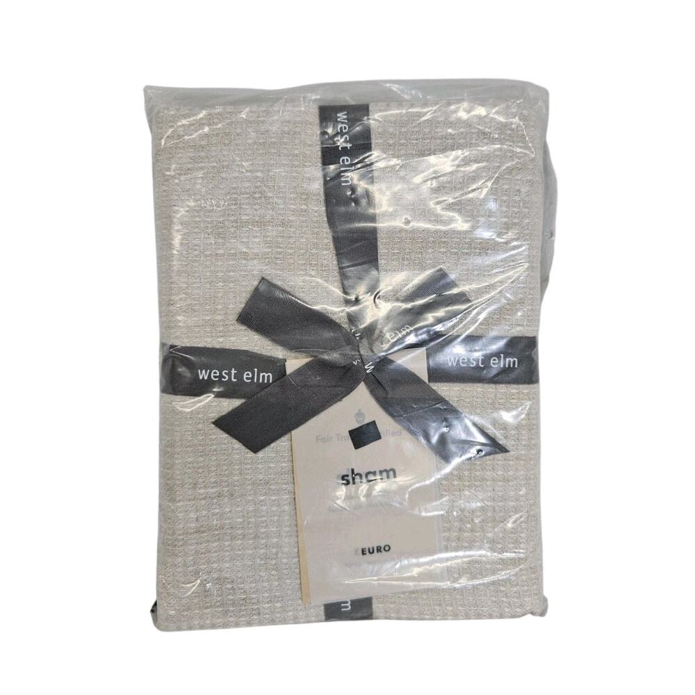 West Elm European Flax Linen Waffle Weave Beige 26" Square Euro Pillow Sham New